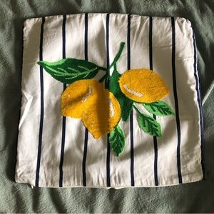 Crown & Ivy Pillowcase • 18 x 18 inches • Lemons Blue Stripes • 100% Cotton